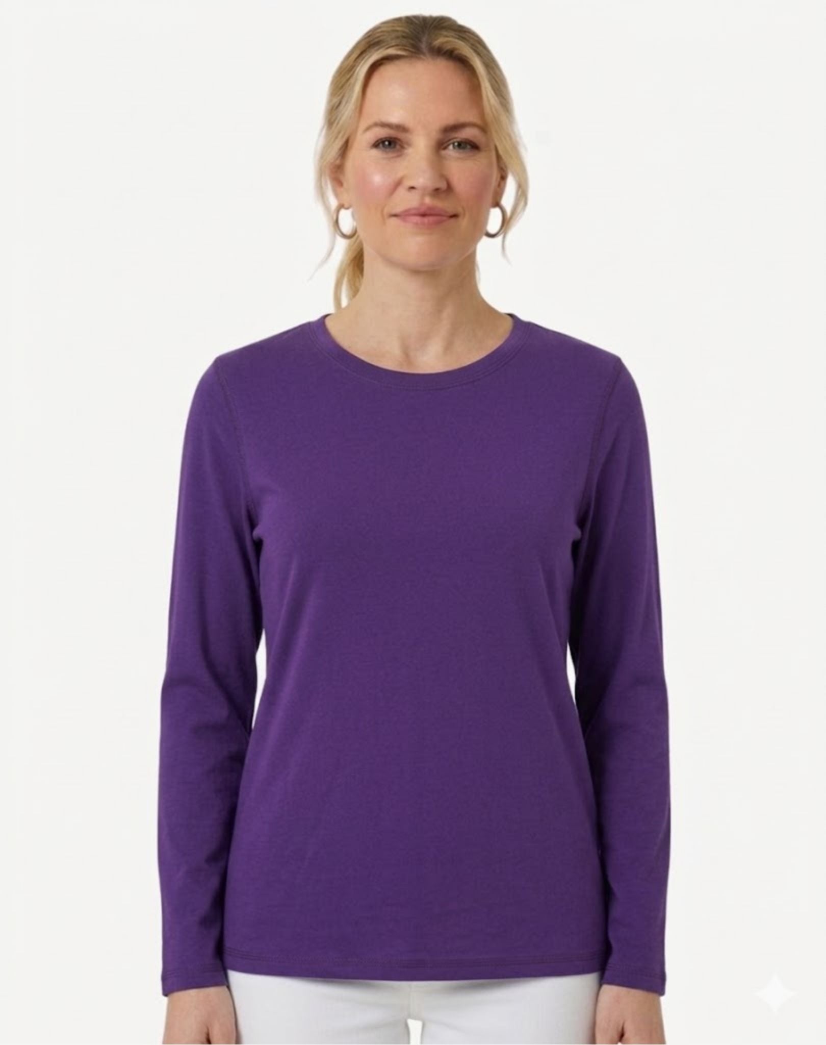Essential Cotton Long Sleeve Tee - Eggplant Corfu Jeans