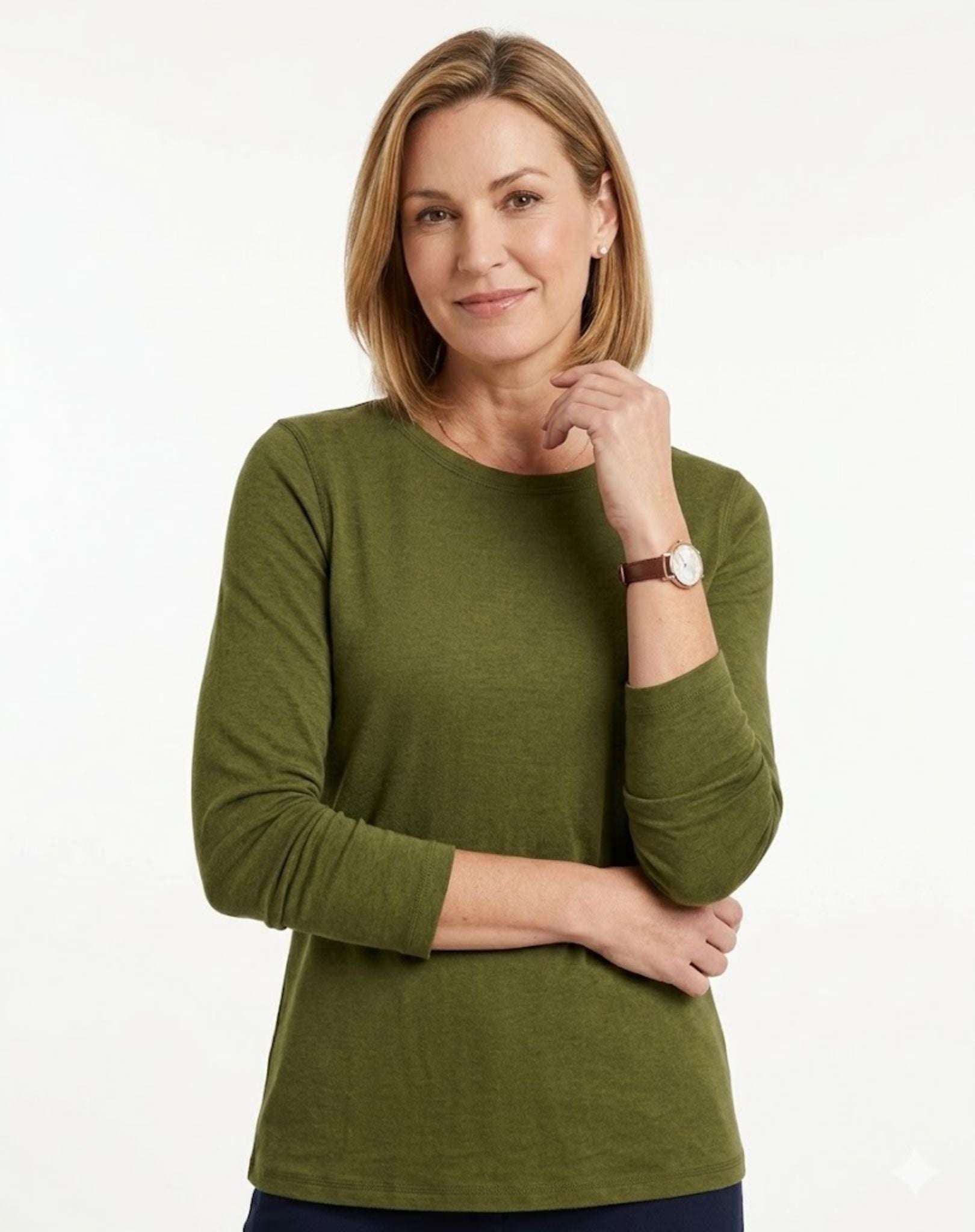 Essential Cotton Long Sleeve Tee - Forest Night Corfu Jeans