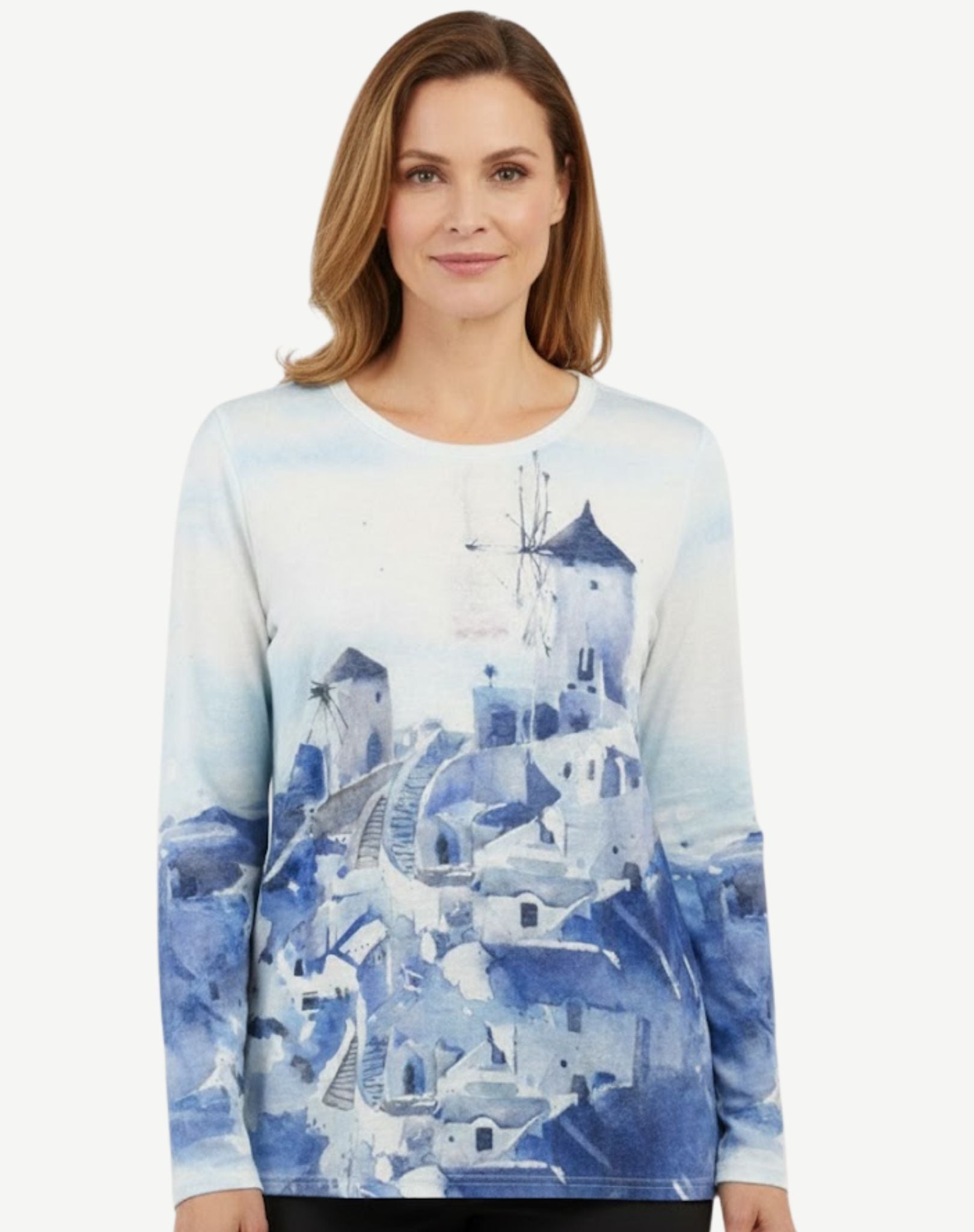 Grecian Chill Printed Knit Top Corfu Jeans