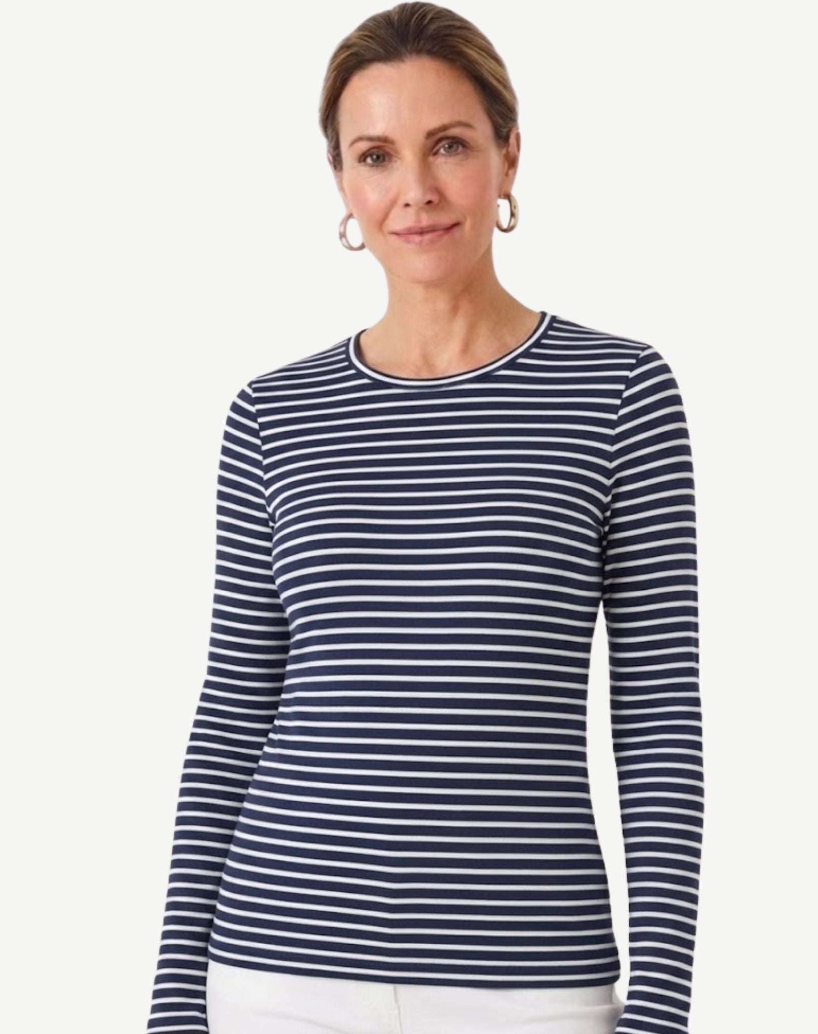 Striped Cotton Long Sleeve Tee - Indigo White Corfu Jeans