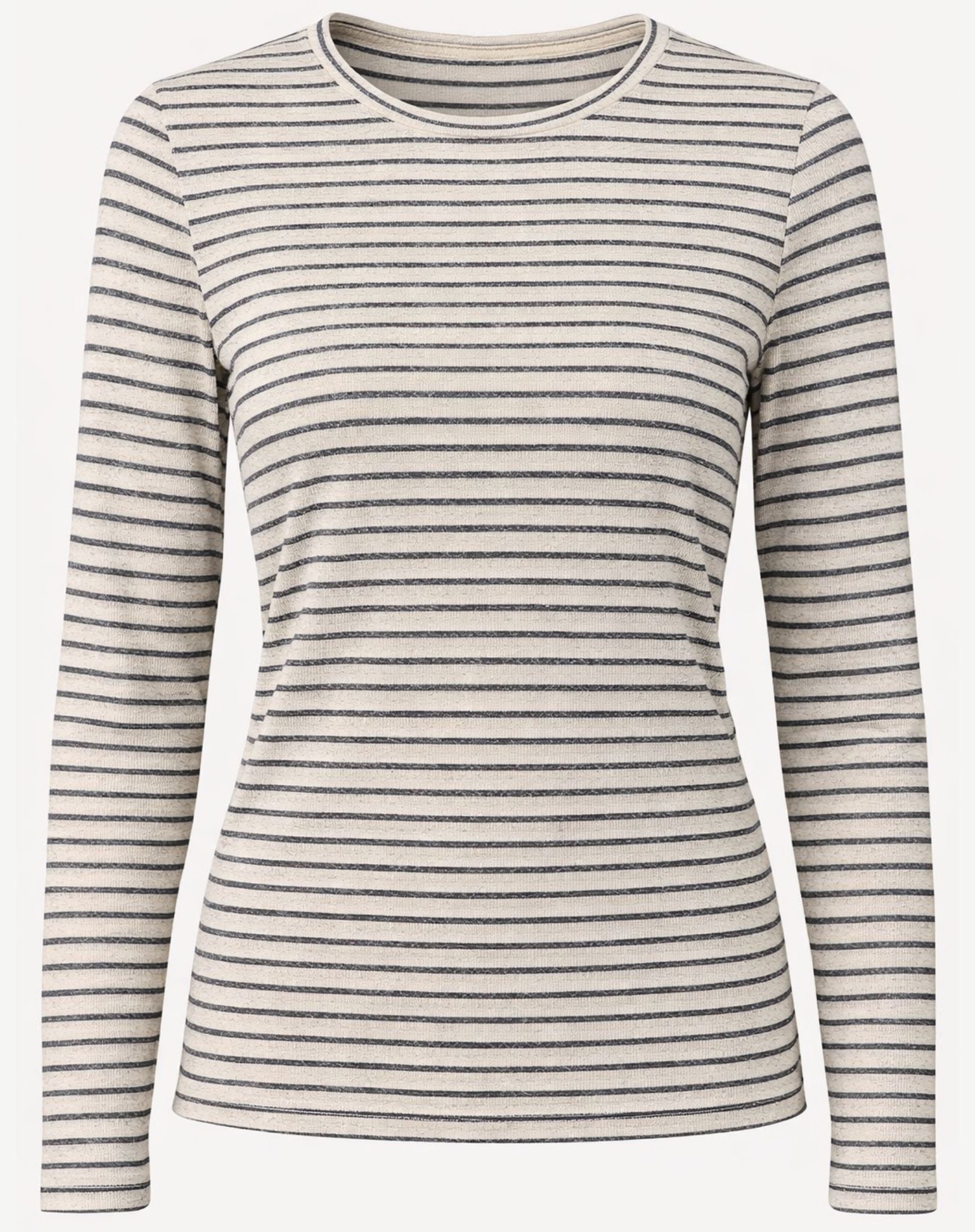 Striped Cotton Long Sleeve Tee - Oatmeal & Indigo Corfu Jeans