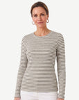 Striped Cotton Long Sleeve Tee - Oatmeal & Indigo Corfu Jeans