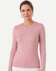 Striped Cotton Long Sleeve Tee - Pink & White Corfu Jeans