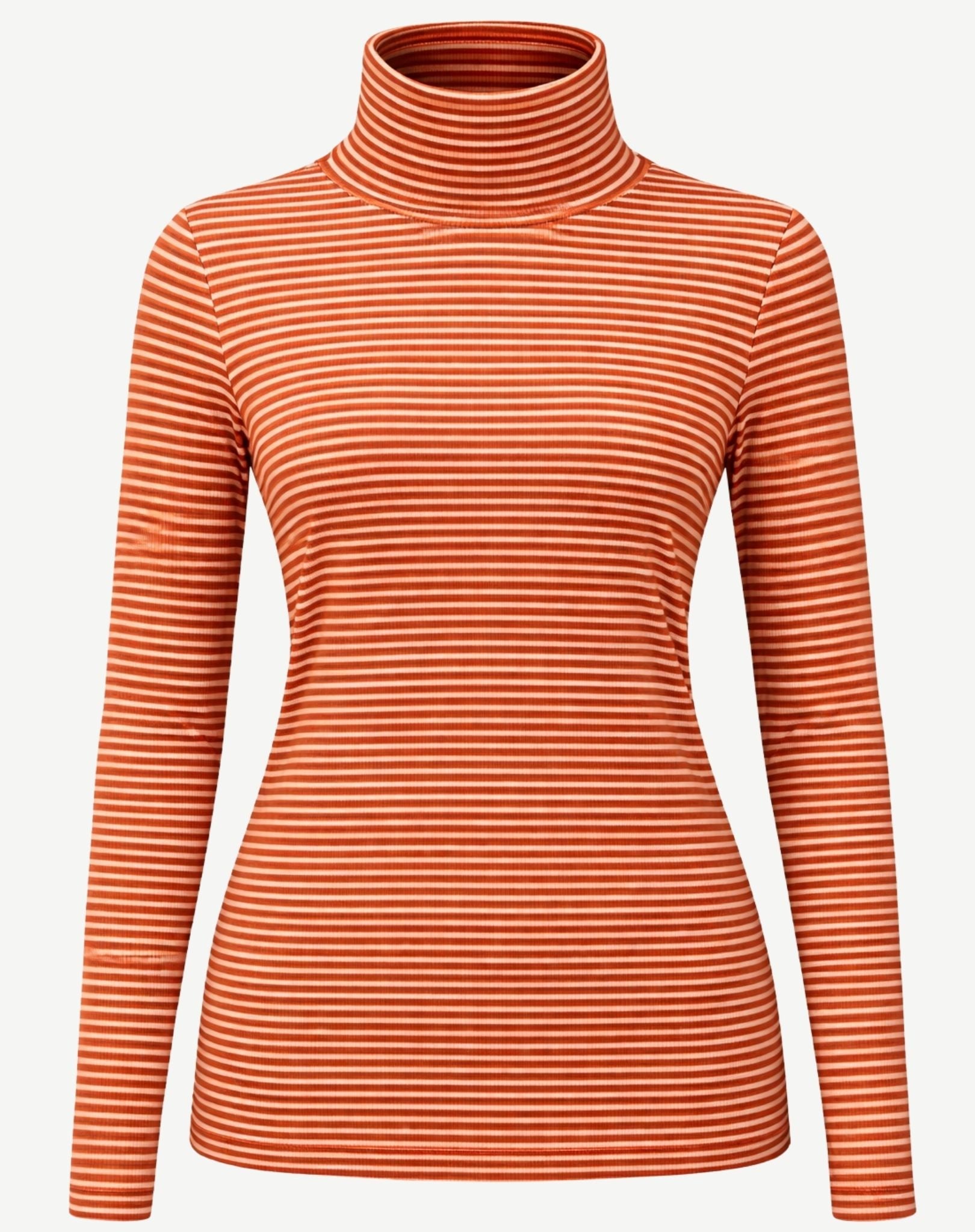 Striped Long Sleeve Turtleneck - Brick & White Corfu Jeans