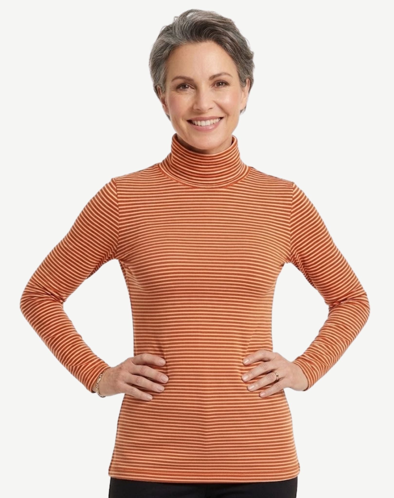 Striped Long Sleeve Turtleneck - Brick & White Corfu Jeans