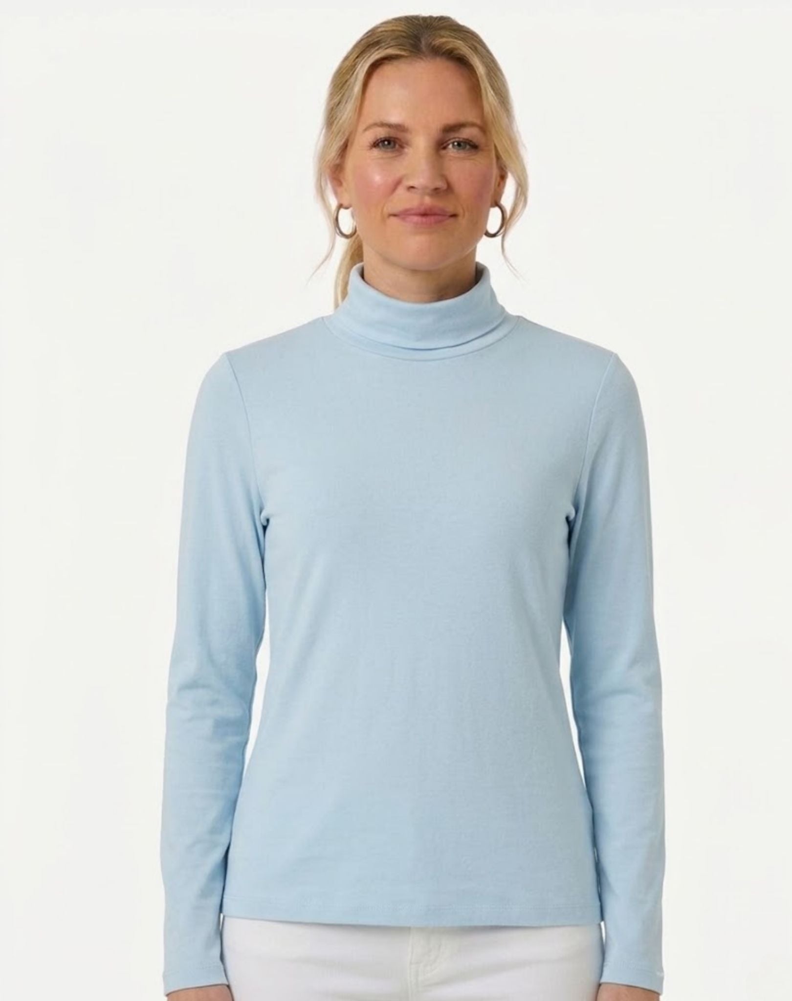 Essential Cotton Long Sleeve Turtleneck - Chambray Corfu Jeans