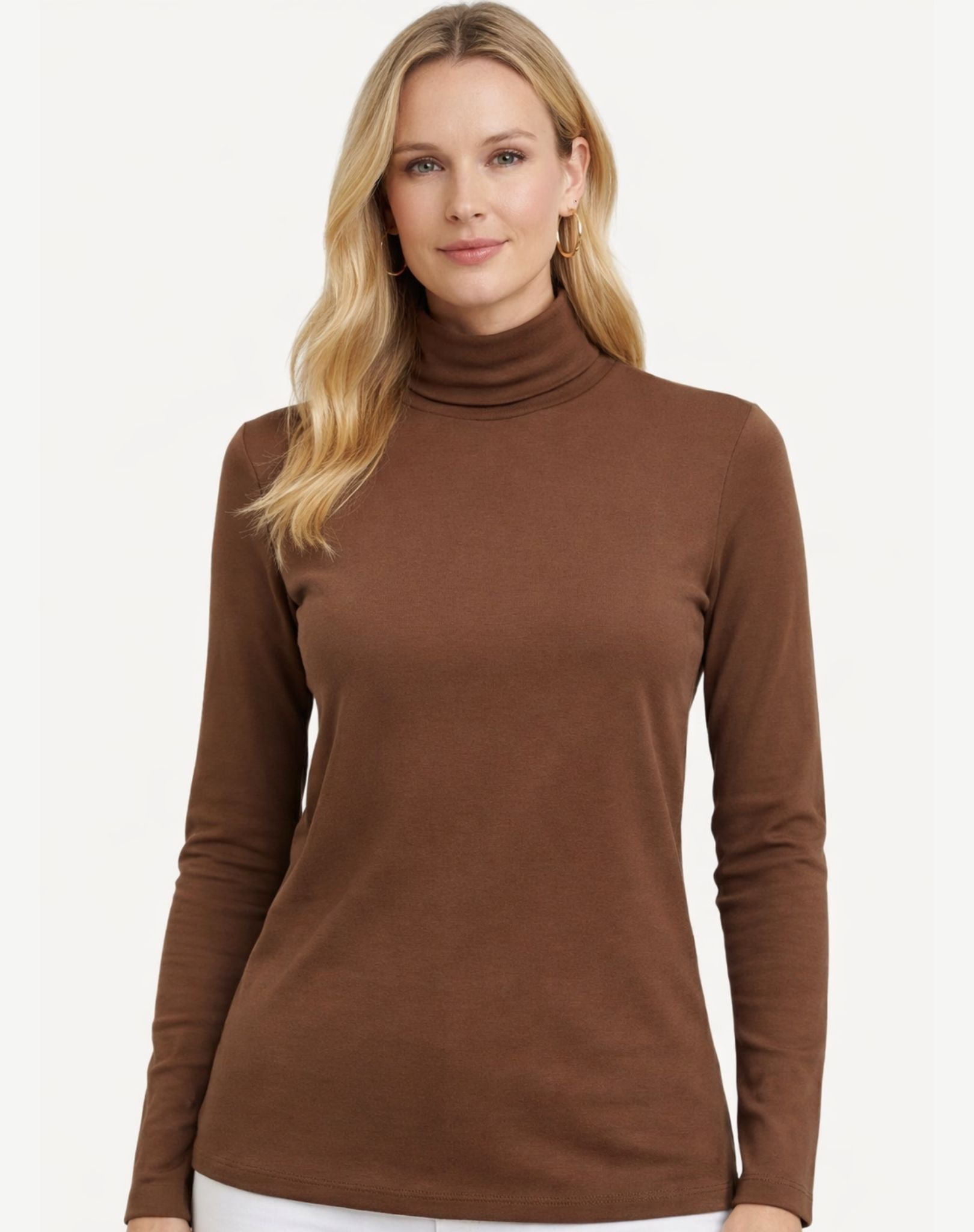 Essential Cotton Long Sleeve Turtleneck - Coffee Bean Corfu Jeans