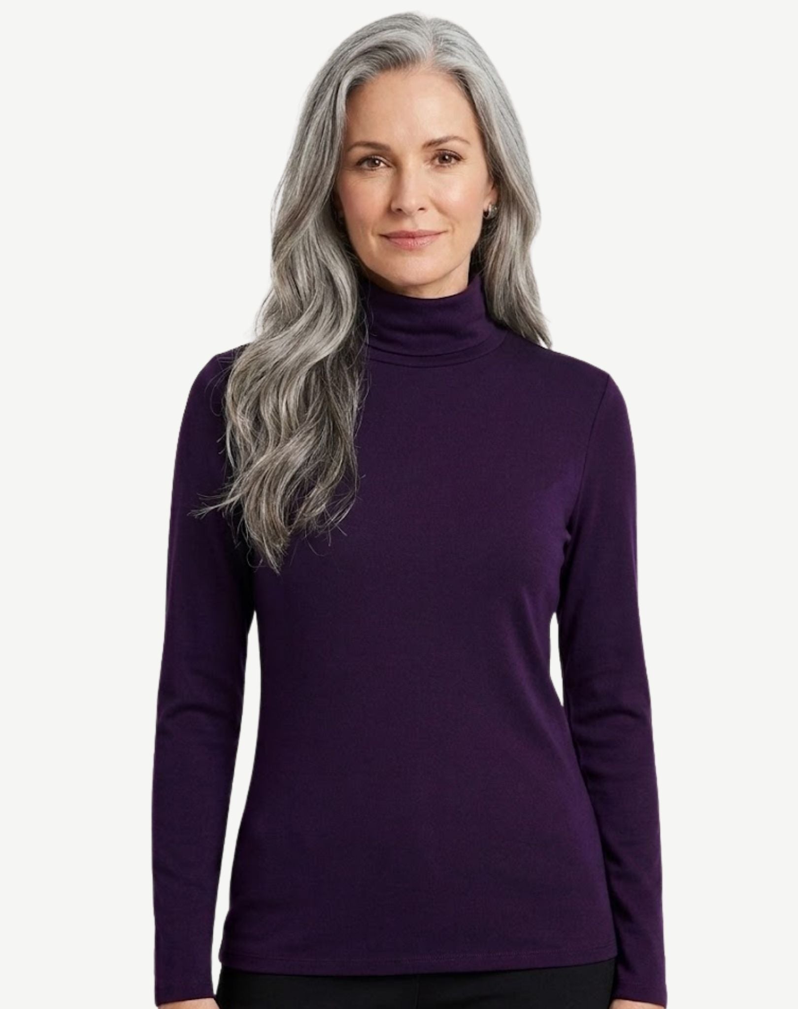 Essential Cotton Long Sleeve Turtleneck - Eggplant Corfu Jeans