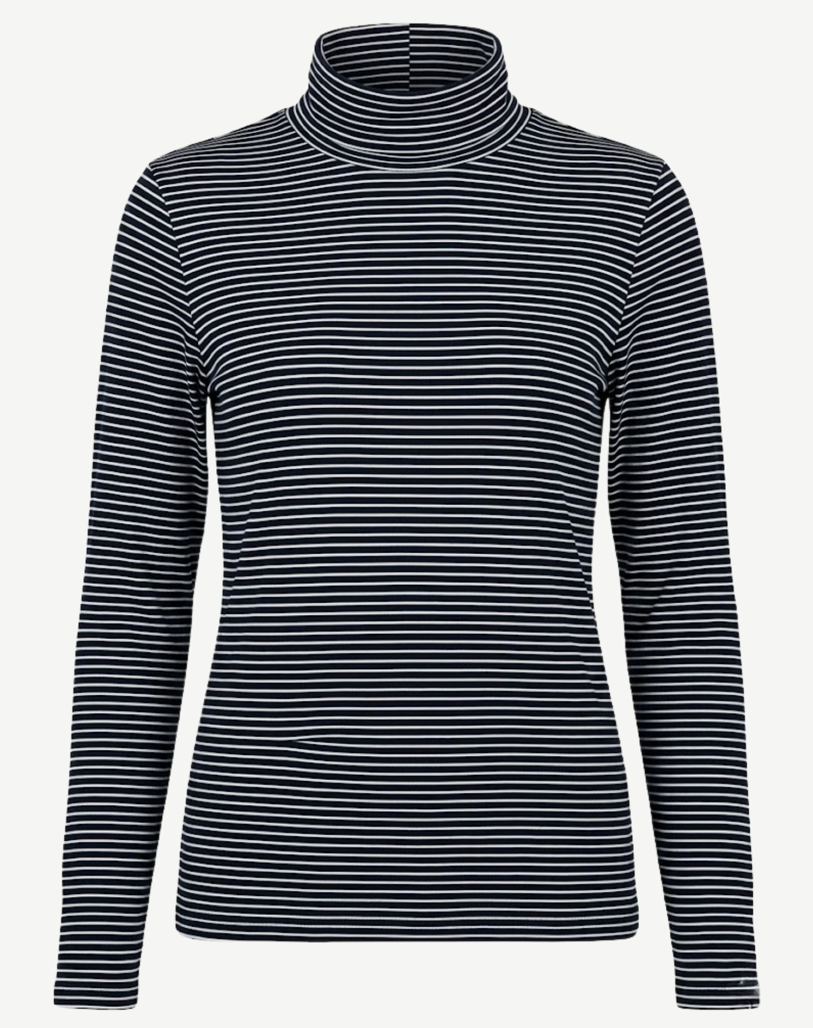 Striped Long Sleeve Turtleneck - Indigo & White Corfu Jeans