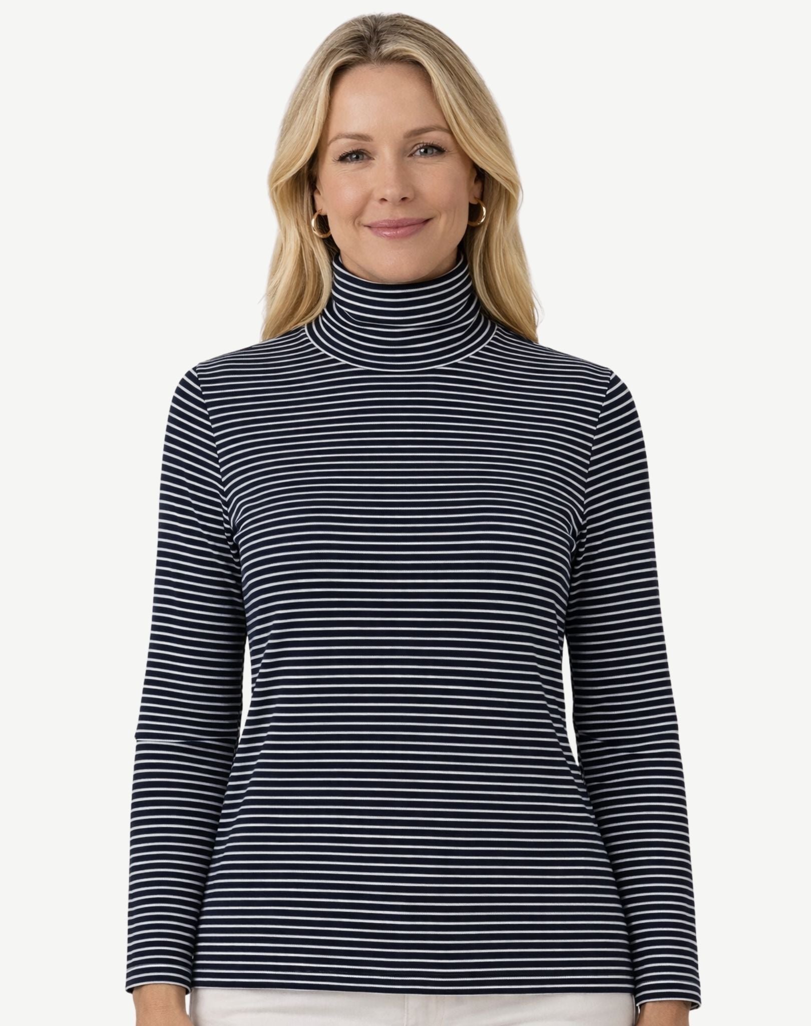 Striped Long Sleeve Turtleneck - Indigo & White Corfu Jeans