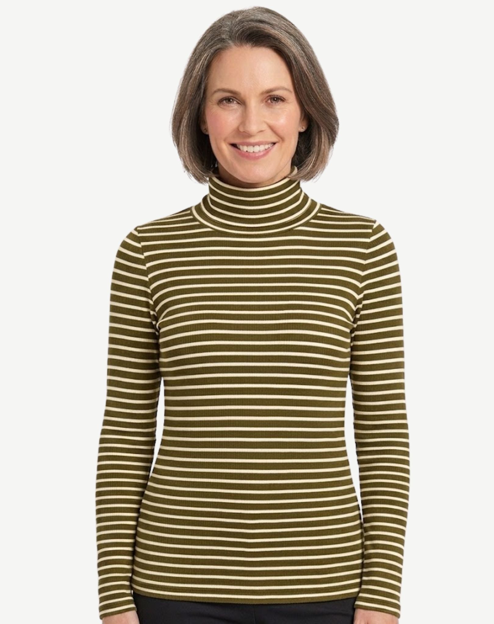 Striped Long Sleeve Turtleneck - Jalapeno Corfu Jeans
