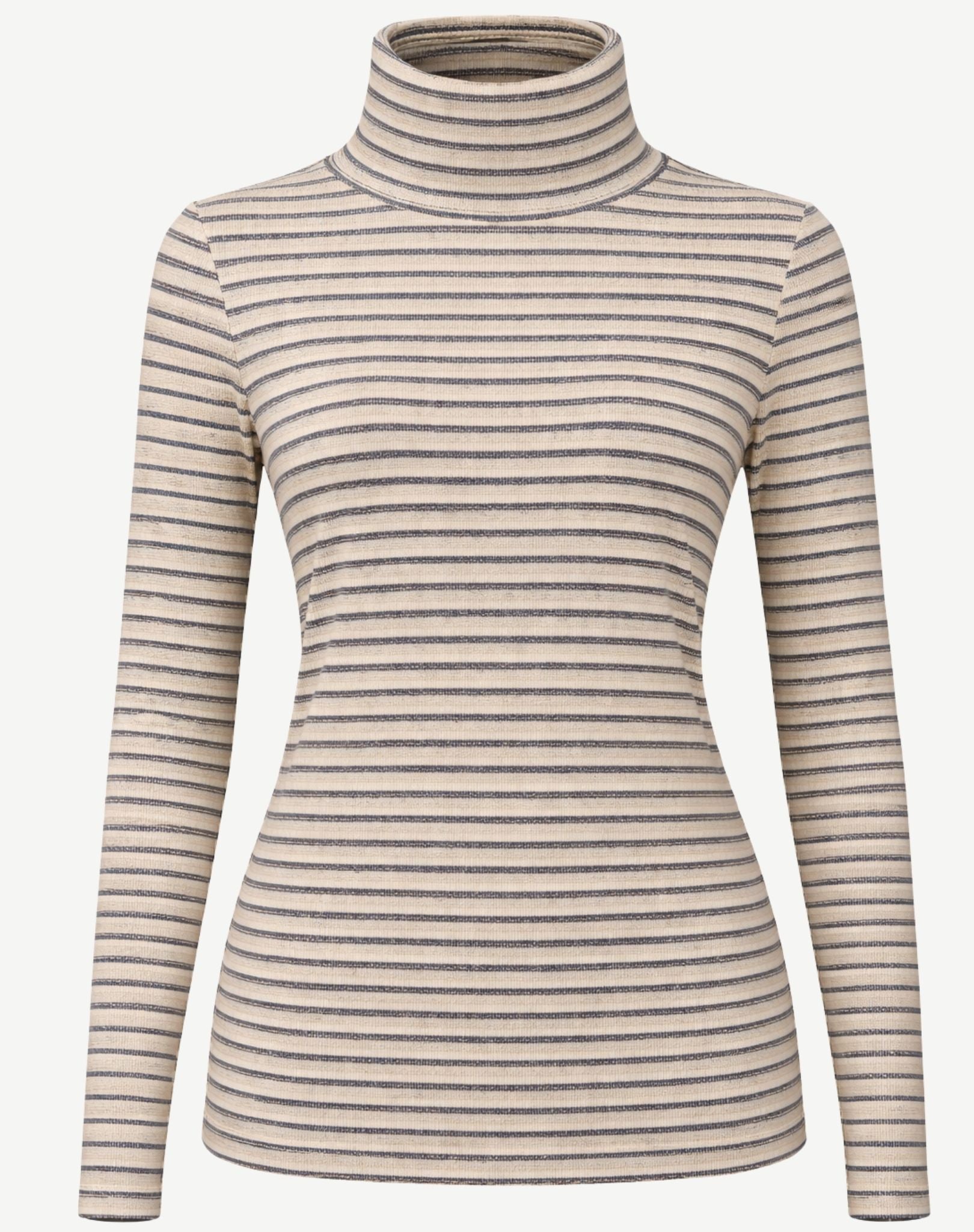 Striped Long Sleeve Turtleneck - Oatmeal & Indigo Corfu Jeans
