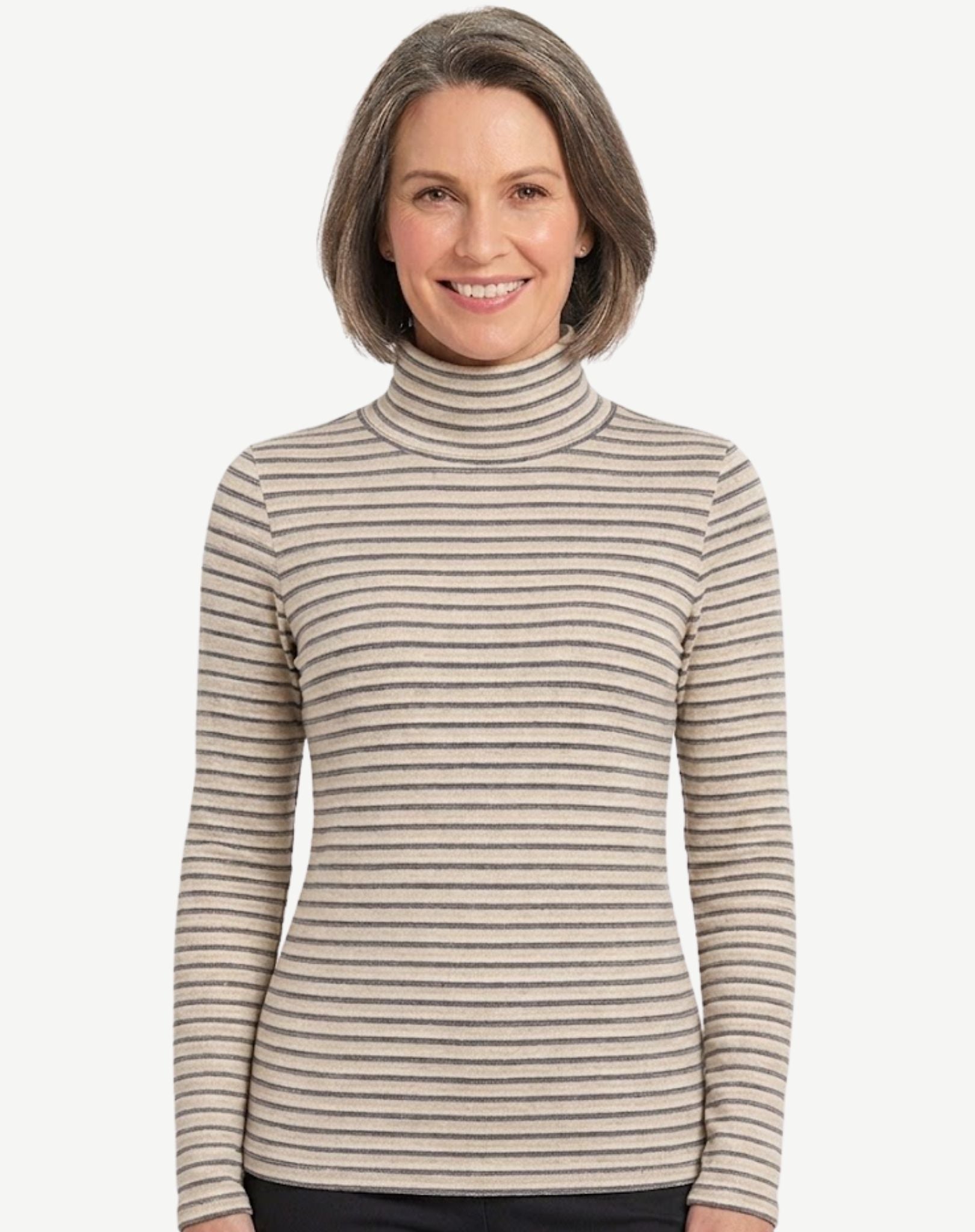 Striped Long Sleeve Turtleneck - Oatmeal & Indigo Corfu Jeans