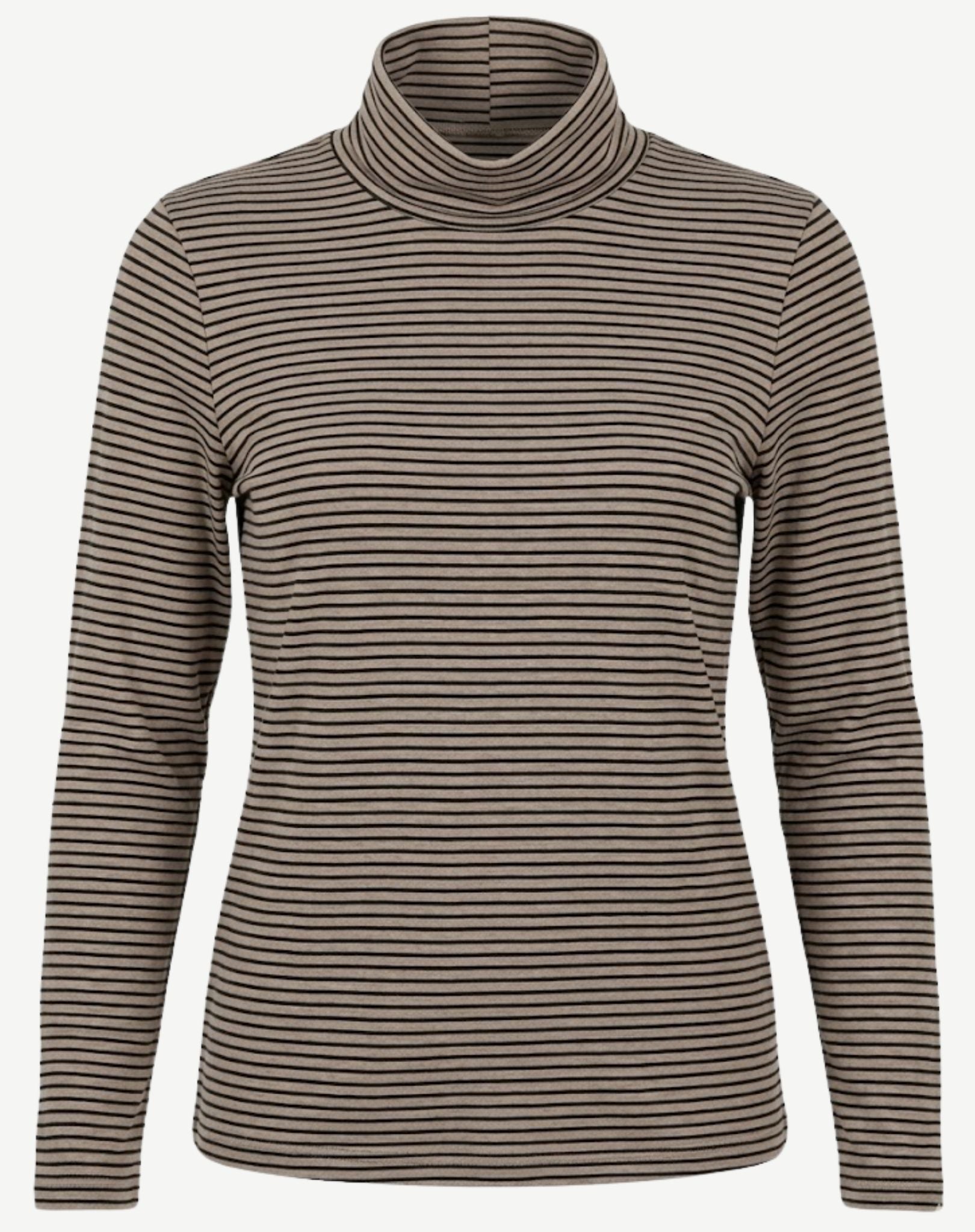 Striped Long Sleeve Turtleneck - Oatmeal & Navy Corfu Jeans