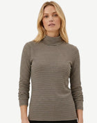 Striped Long Sleeve Turtleneck - Oatmeal & Navy
