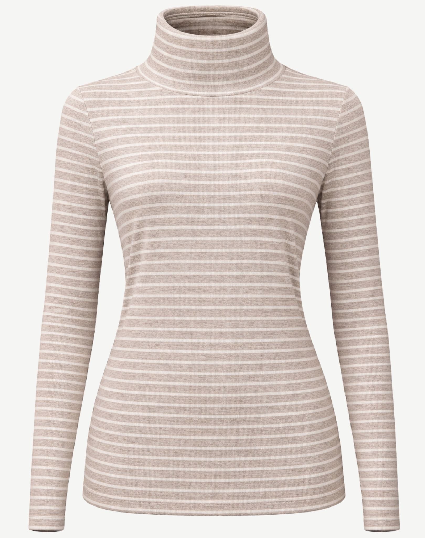 Striped Long Sleeve Turtleneck - Oatmeal & White Corfu Jeans