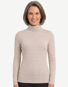 Striped Long Sleeve Turtleneck - Oatmeal & White