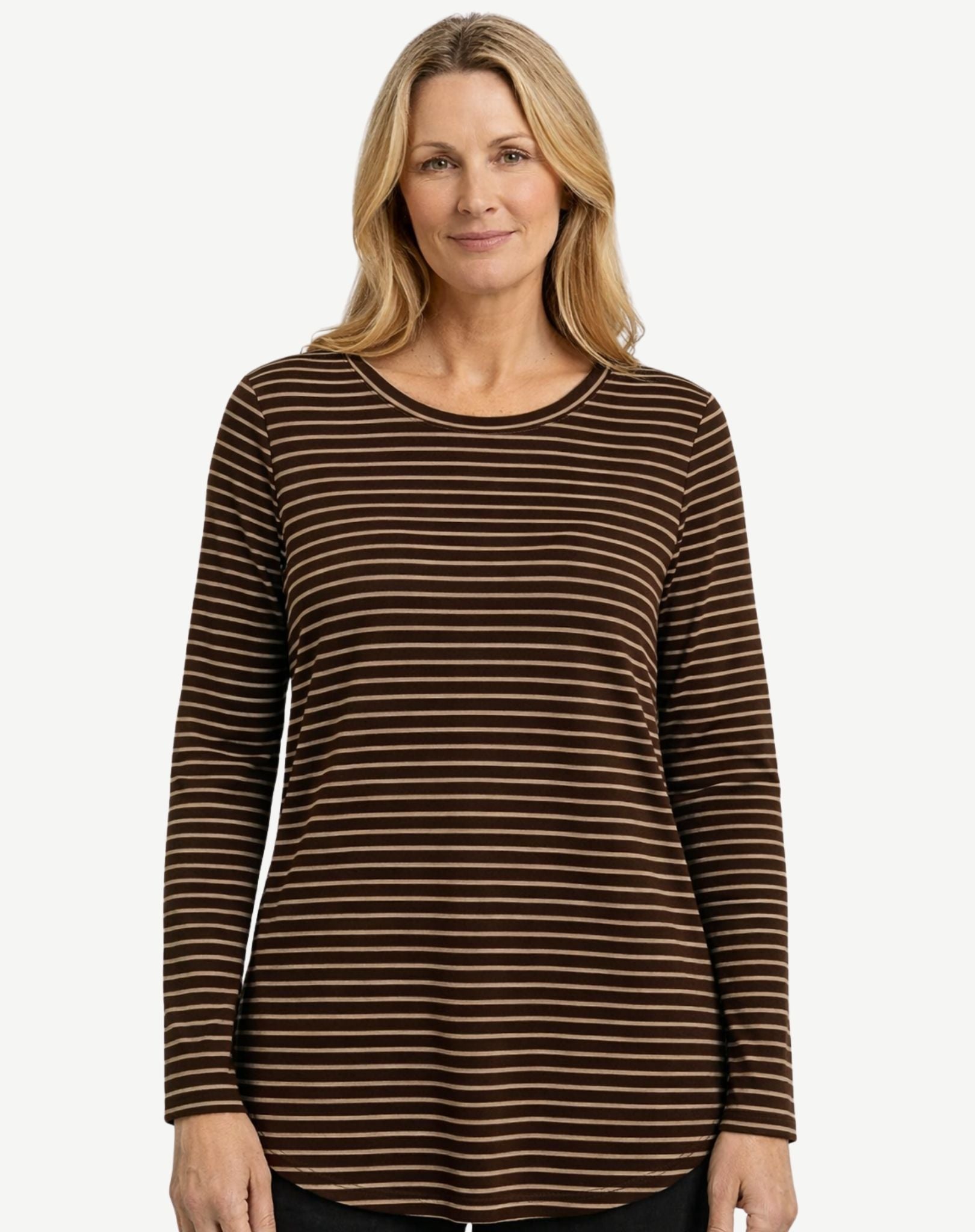 Dark Walnut Striped Long Sleeve Top Corfu Jeans