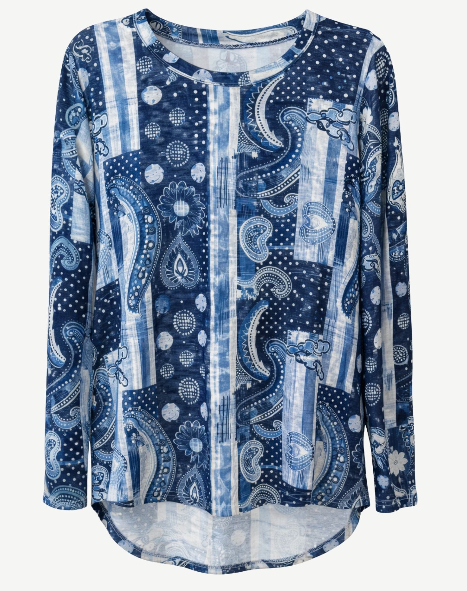 Indigo Paisley Printed Knit Top Corfu Jeans