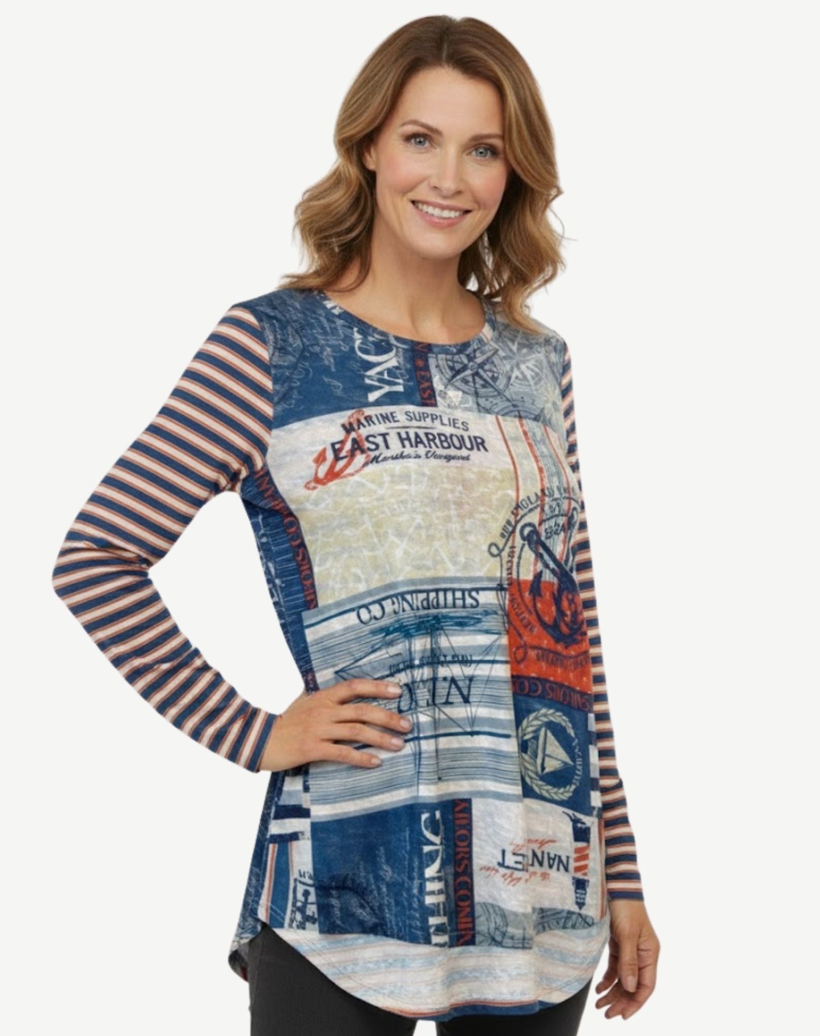 Nantucket Printed Long Sleeve Knit Top Corfu Jeans