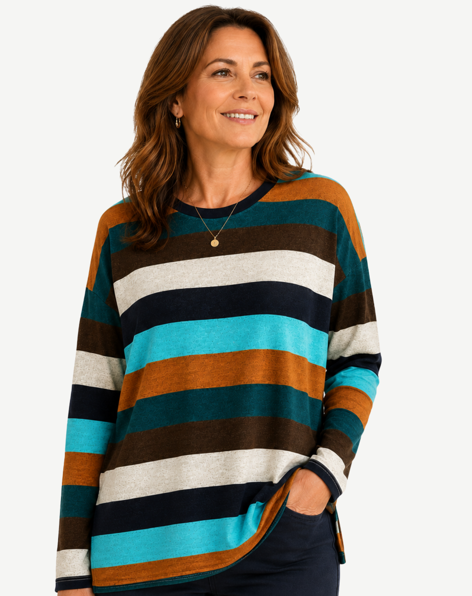 Walnut Striped Long Sleeve Knit Top Corfu Jeans