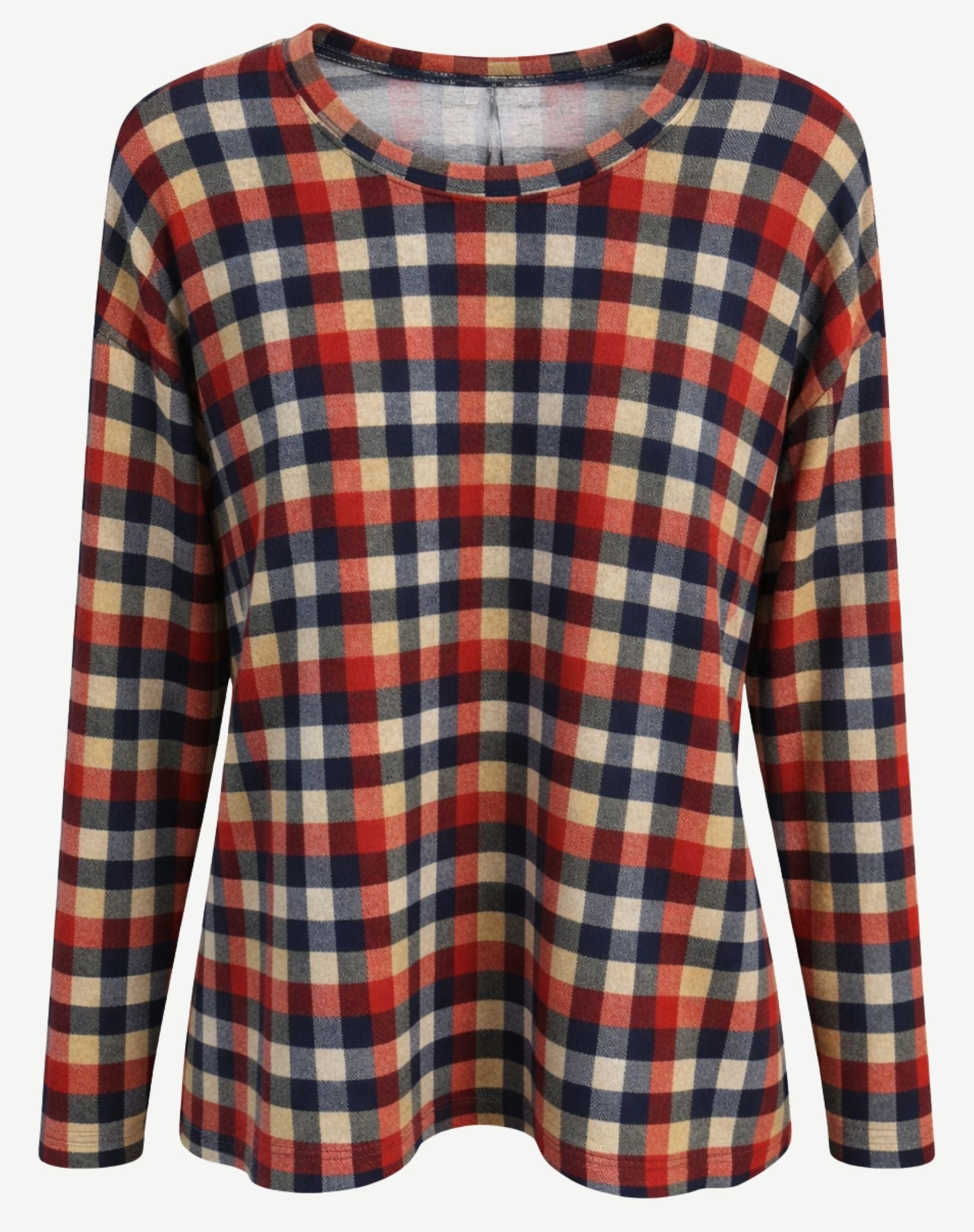 Denim Check Printed Long Sleeve Knit Top Corfu Jeans