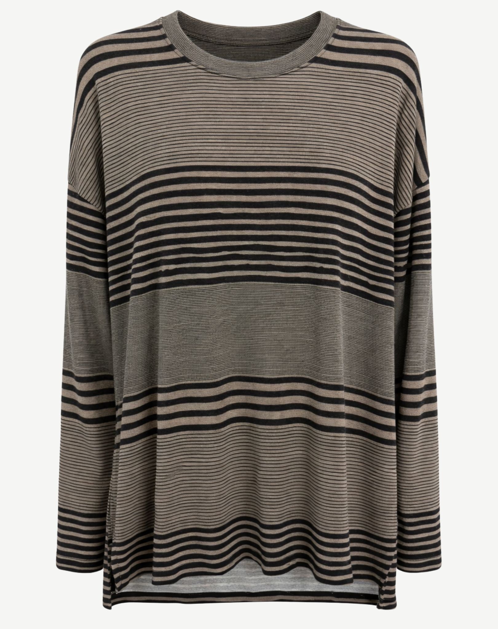 Taupe Black Striped Long Sleeve Knit Top Corfu Jeans