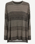 Taupe Black Striped Long Sleeve Knit Top Corfu Jeans