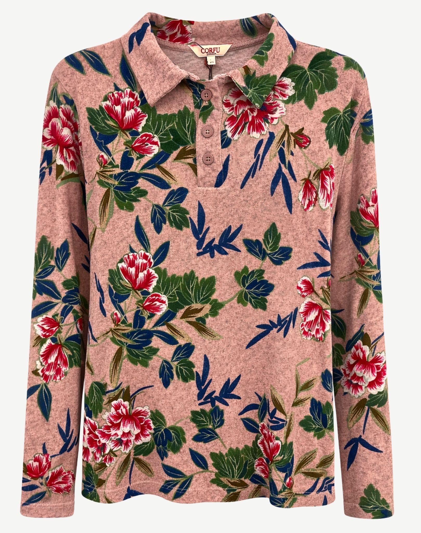Frosted Leaves Printed Long Sleeve Knit Top Corfu Jeans