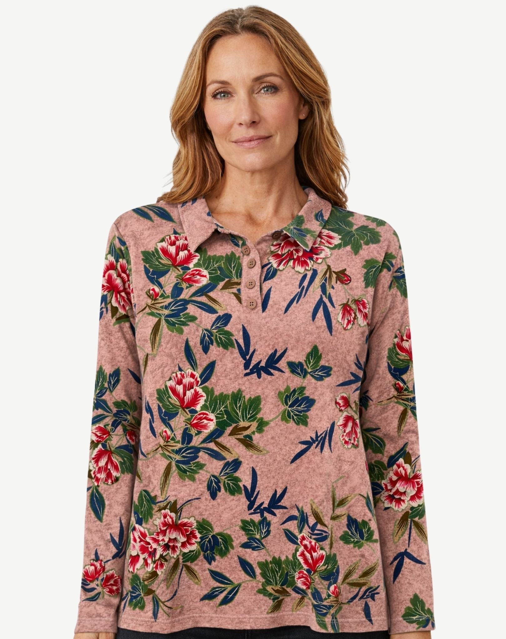 Frosted Leaves Printed Long Sleeve Knit Top Corfu Jeans