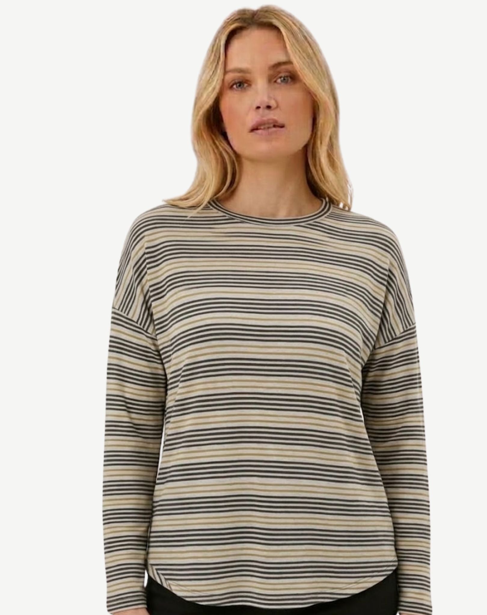 Chartruse Striped Long Sleeve Knit Top Corfu Jeans