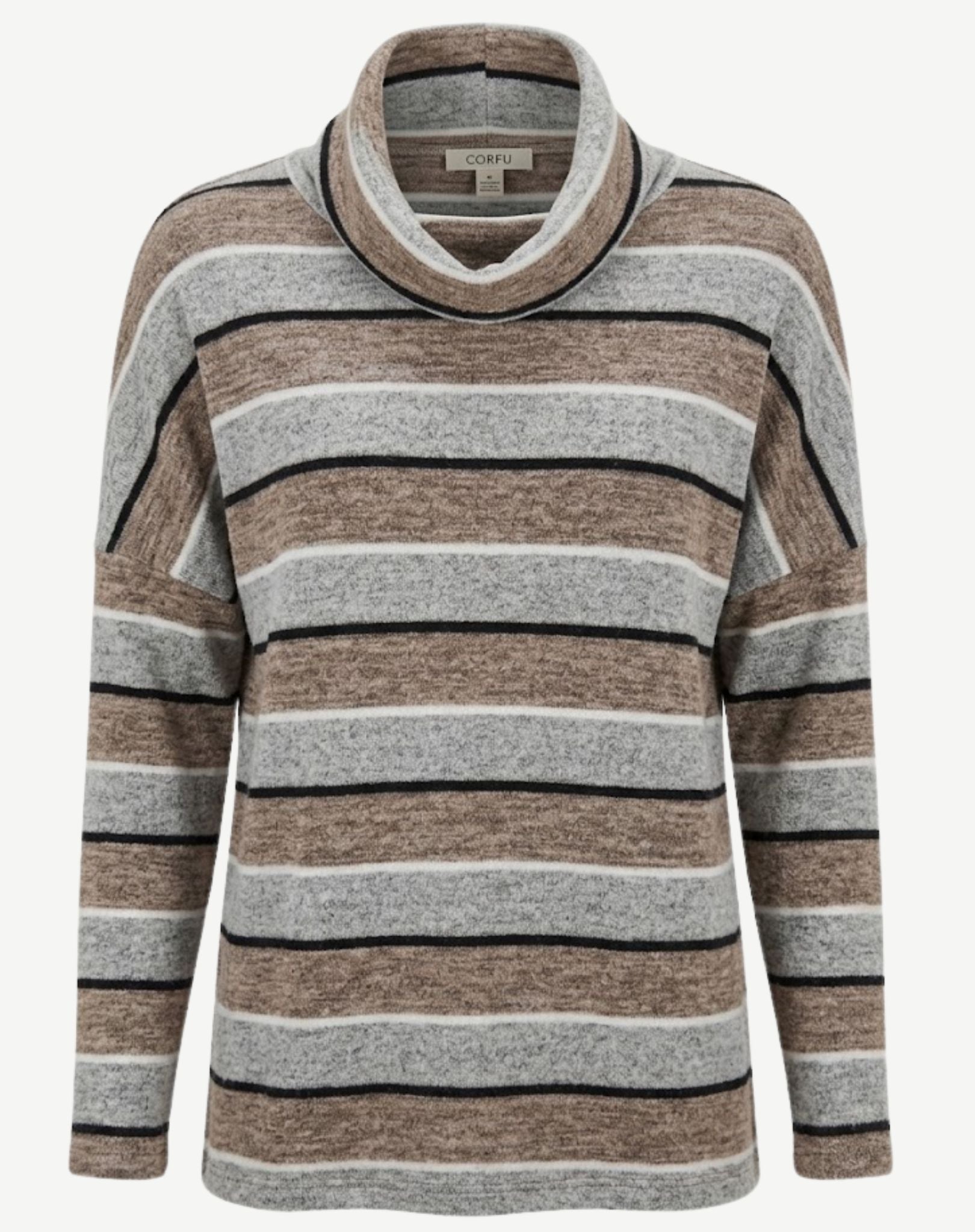 Multi Stripe High Neck Long Sleeve Knit Top Corfu Jeans