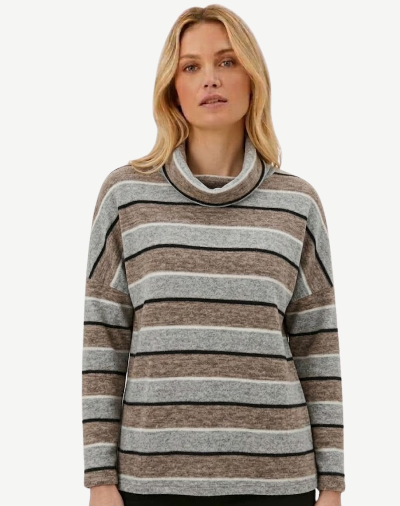 Multi Stripe High Neck Long Sleeve Knit Top Corfu Jeans