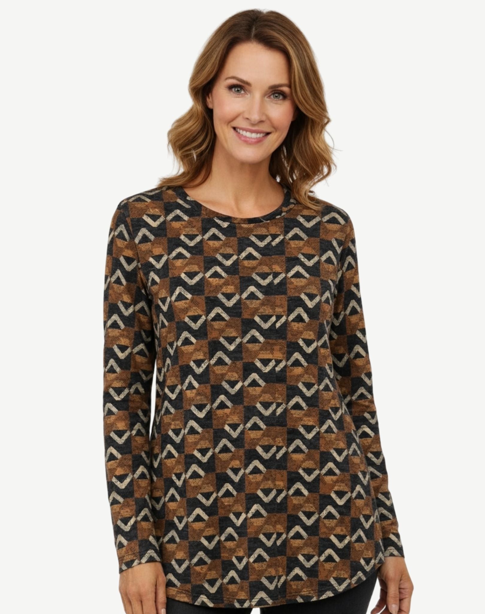 Caramel Indigo Cashmere Touch Long Sleeve Knit Top Corfu Jeans