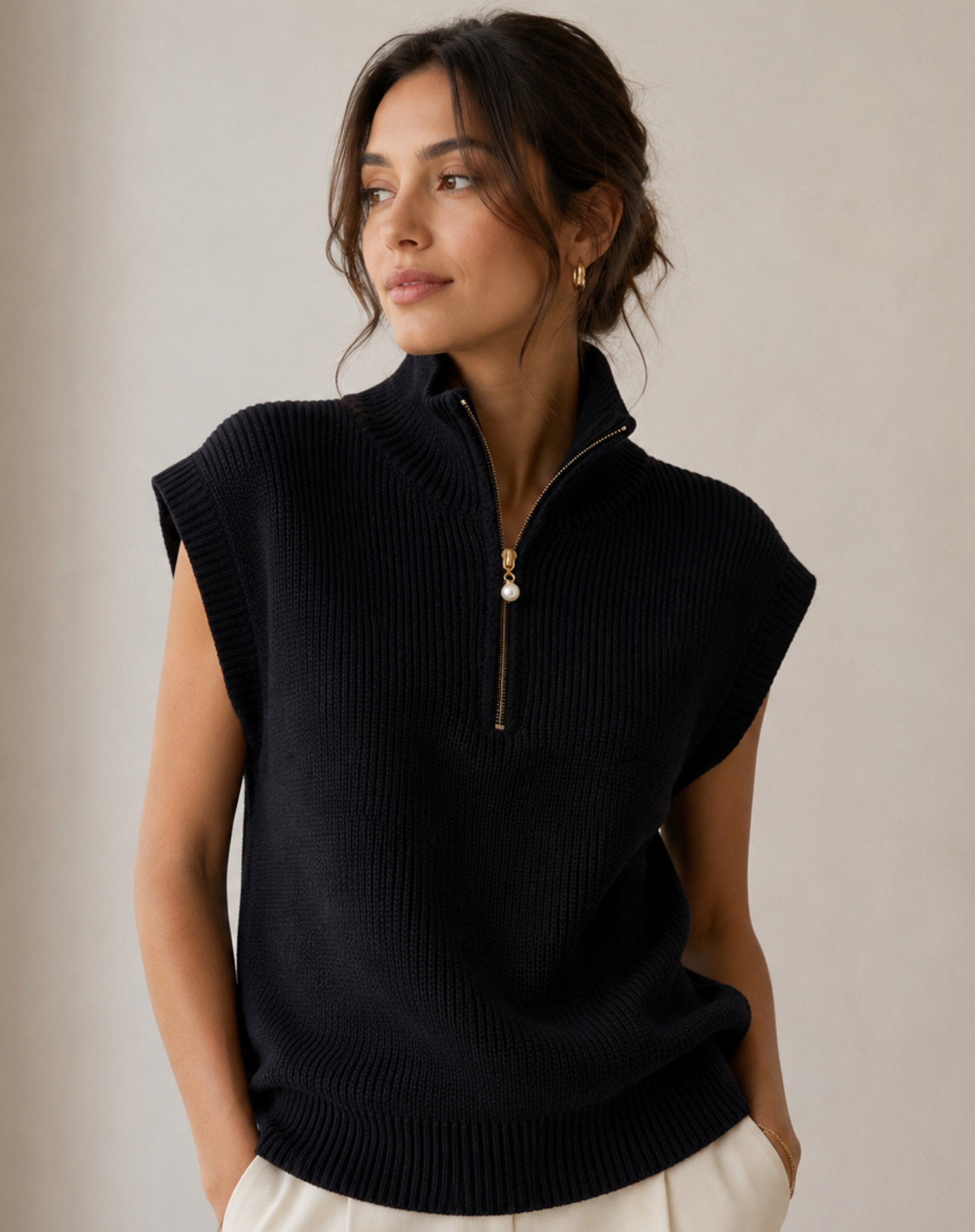 Black Plain Jersey Knit Vest Corfu Jeans