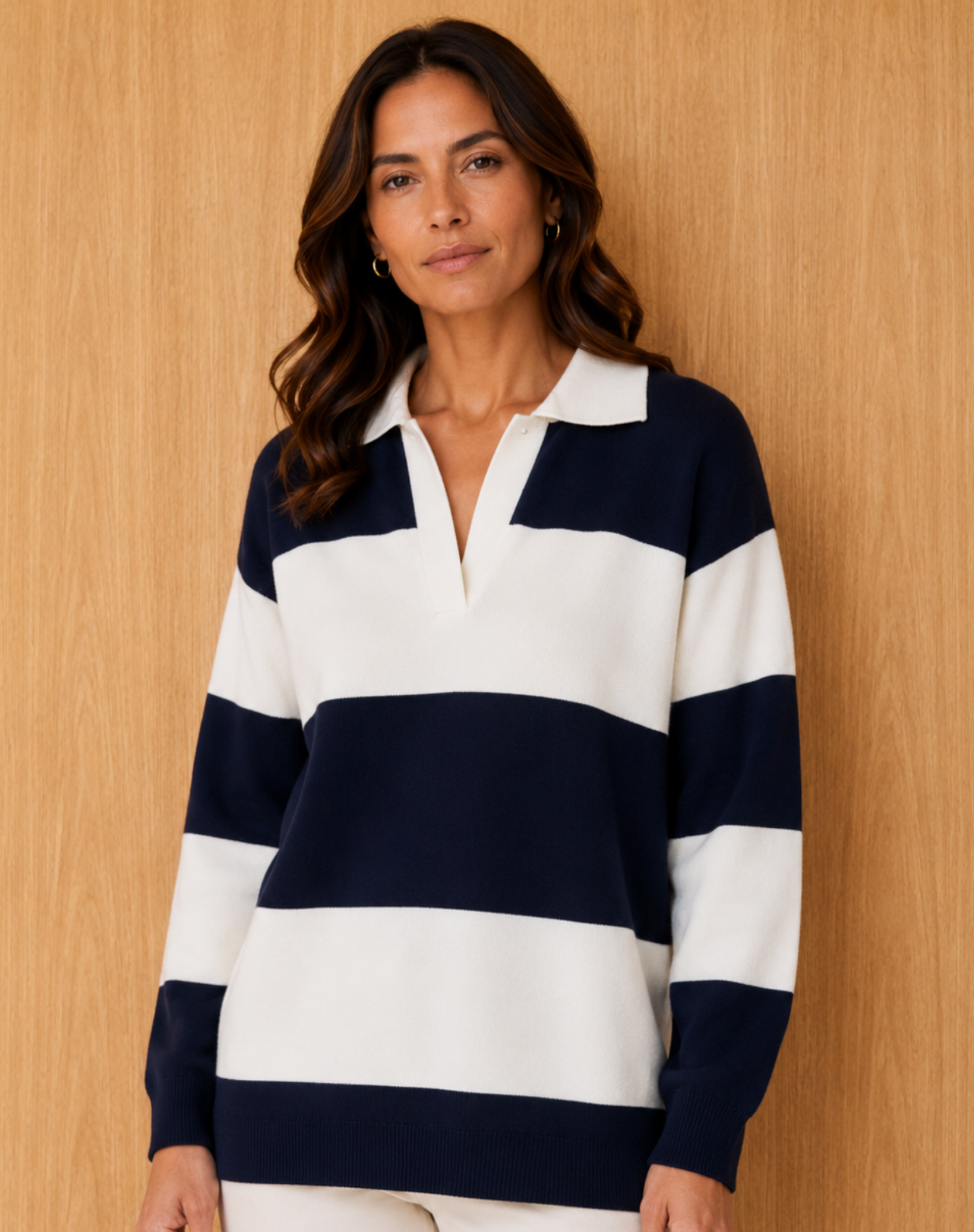 Navy Cream Polo Plain Jersey Knit Jumper Corfu Jeans