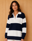 Navy Cream Polo Plain Jersey Knit Jumper Corfu Jeans