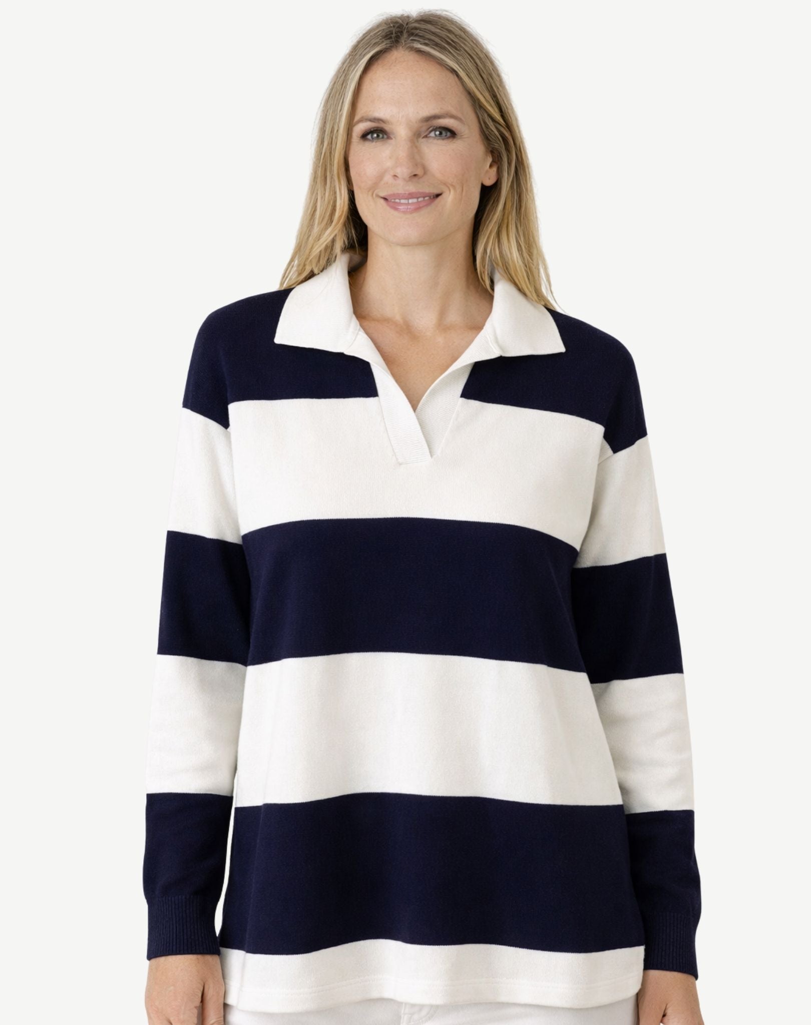 Navy Cream Polo Plain Jersey Knit Jumper Corfu Jeans