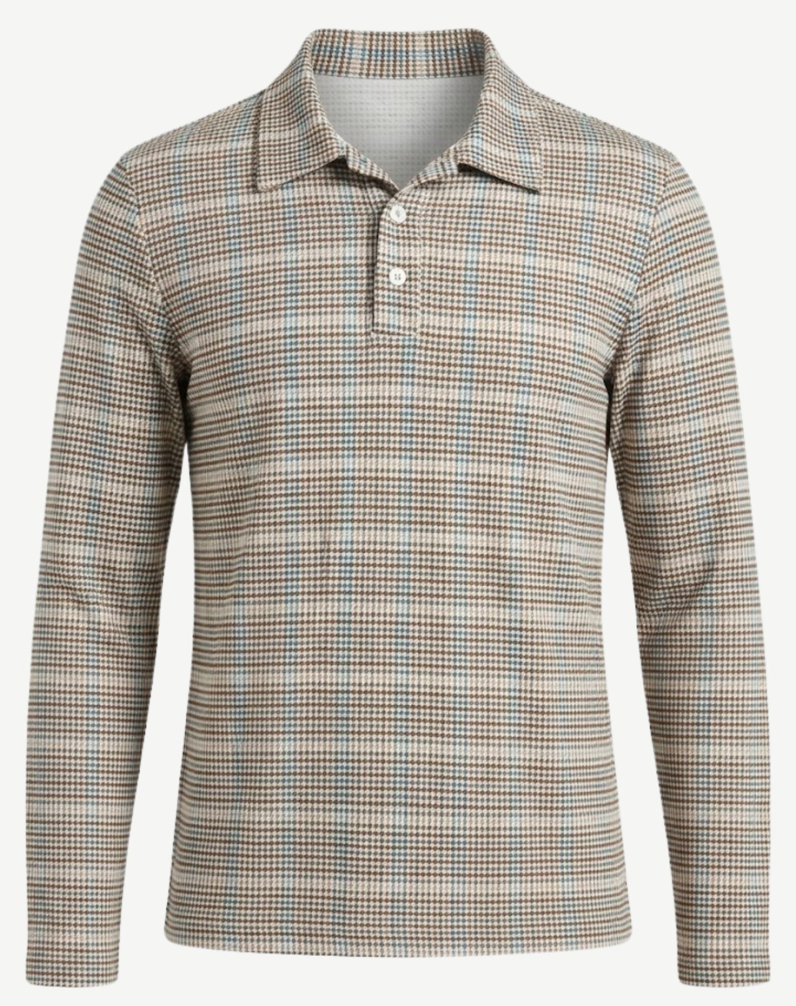 Micro Check Long Sleeve Polo Top Corfu Jeans