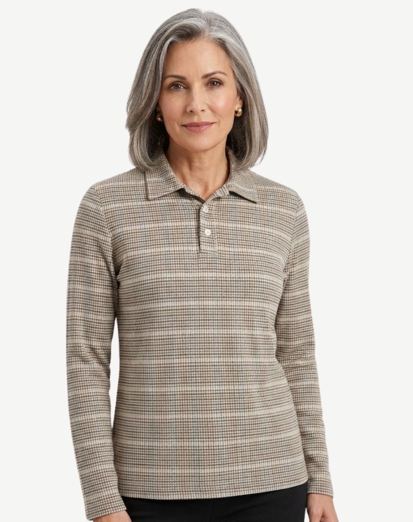 Micro Check Long Sleeve Polo Top Corfu Jeans