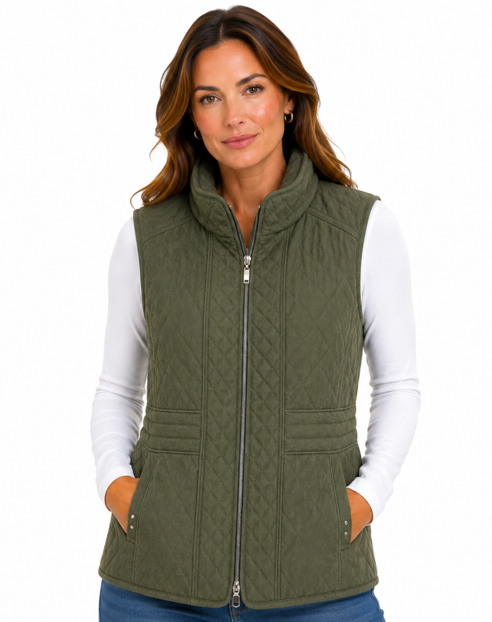 Olive Moss Poly Nylon Vest Corfu Jeans