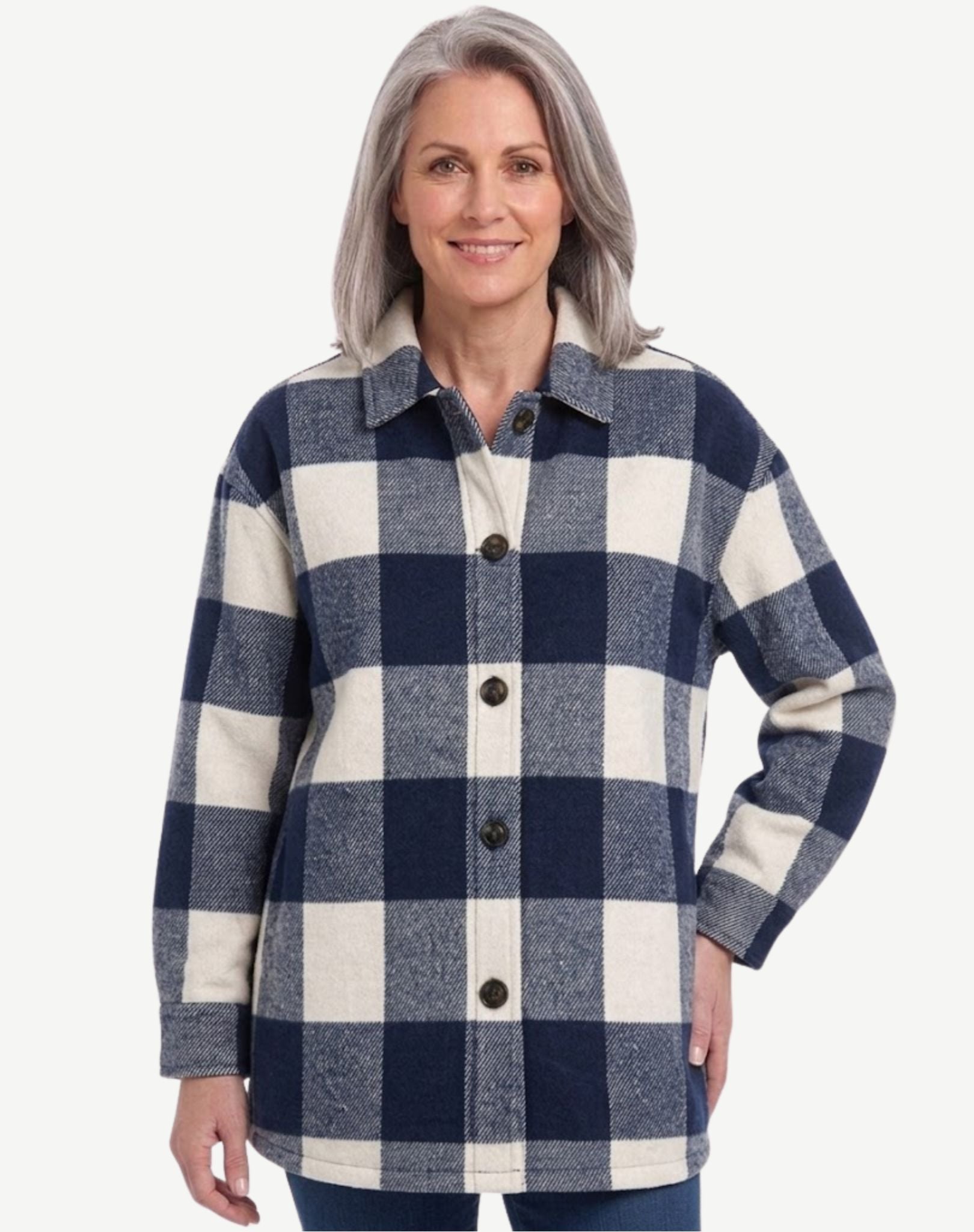 Blue Indigo Long Length Check Shirt Jacket Corfu Jeans