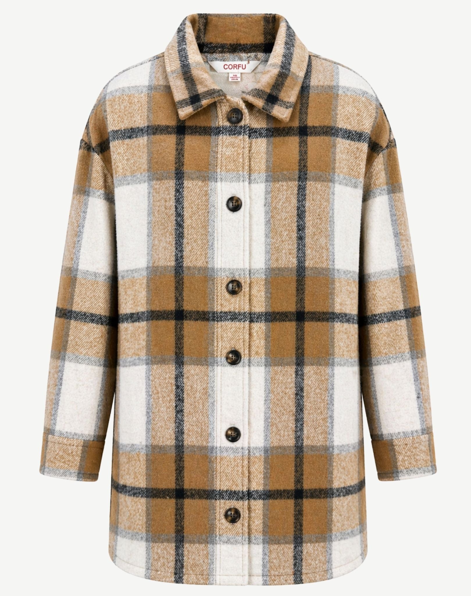 Caramel Cream Long Length Check Shirt Jacket Corfu Jeans