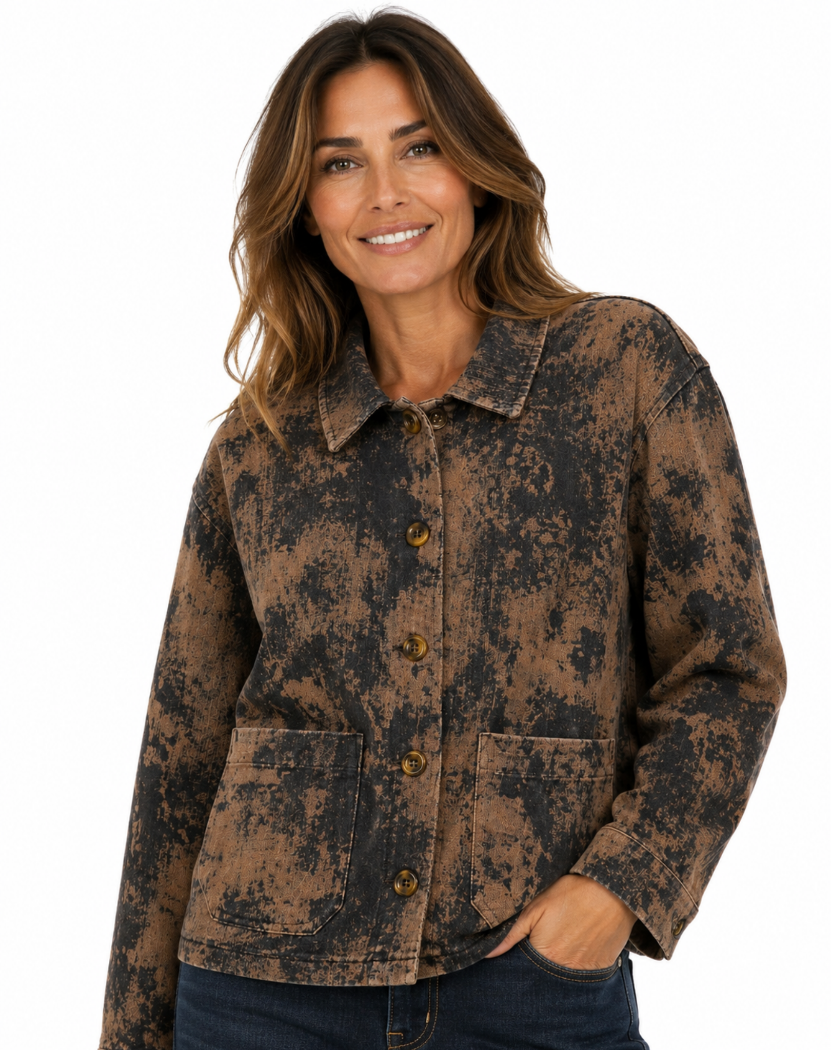 Caramel Printed Stretch Cotton Jacket Corfu Jeans