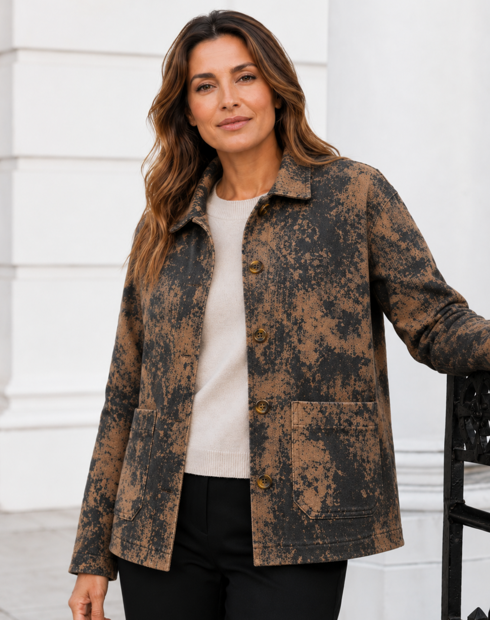 Caramel Printed Stretch Cotton Jacket Corfu Jeans