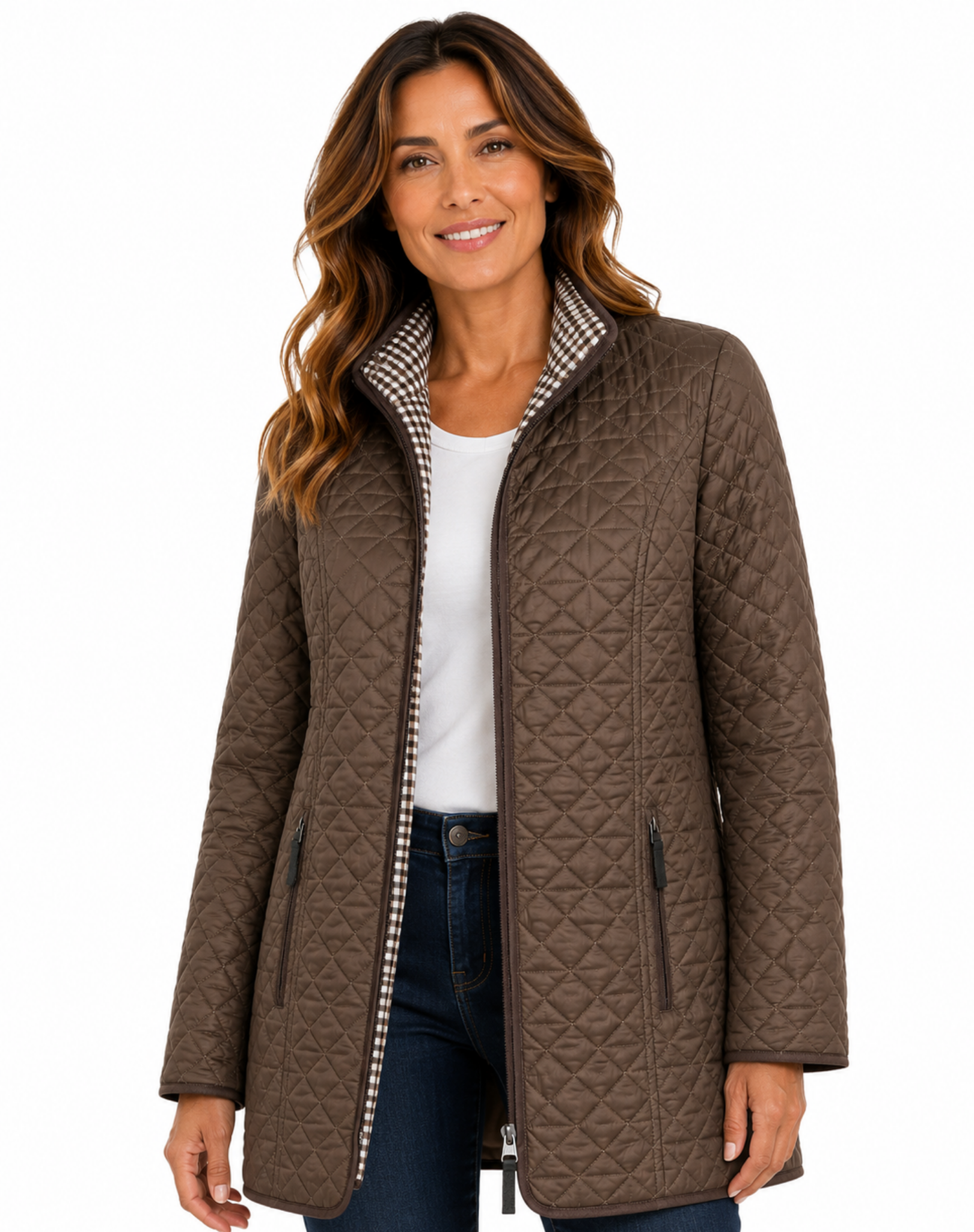 Brown Brown Long Length Quilted Jacket Corfu Jeans