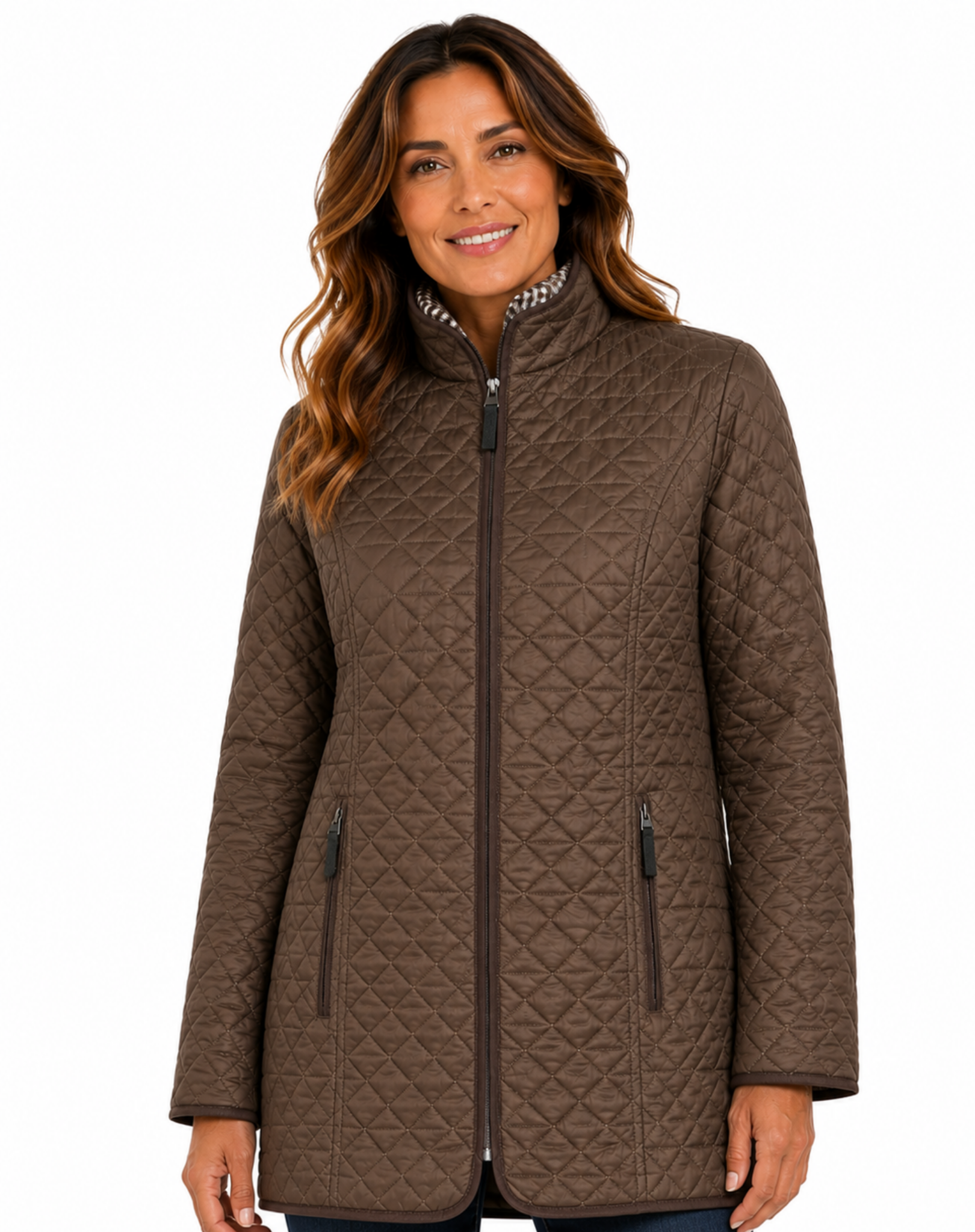 Brown Brown Long Length Quilted Jacket Corfu Jeans