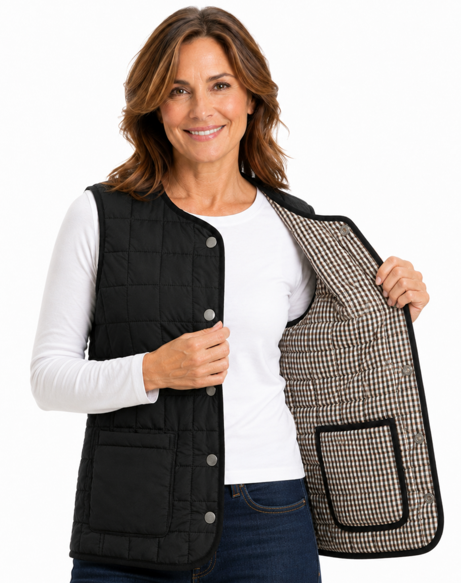 Black Brown Reversible Quilted Vest Corfu Jeans
