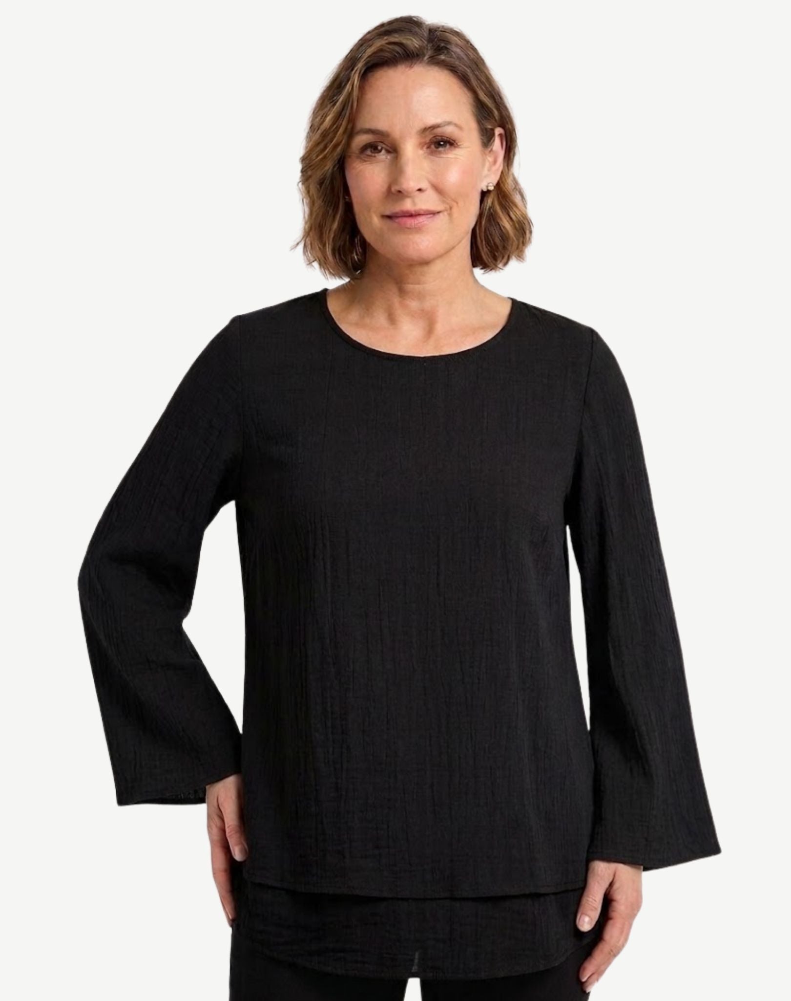 Black Crepe Georgette Layered Blouse Corfu Jeans