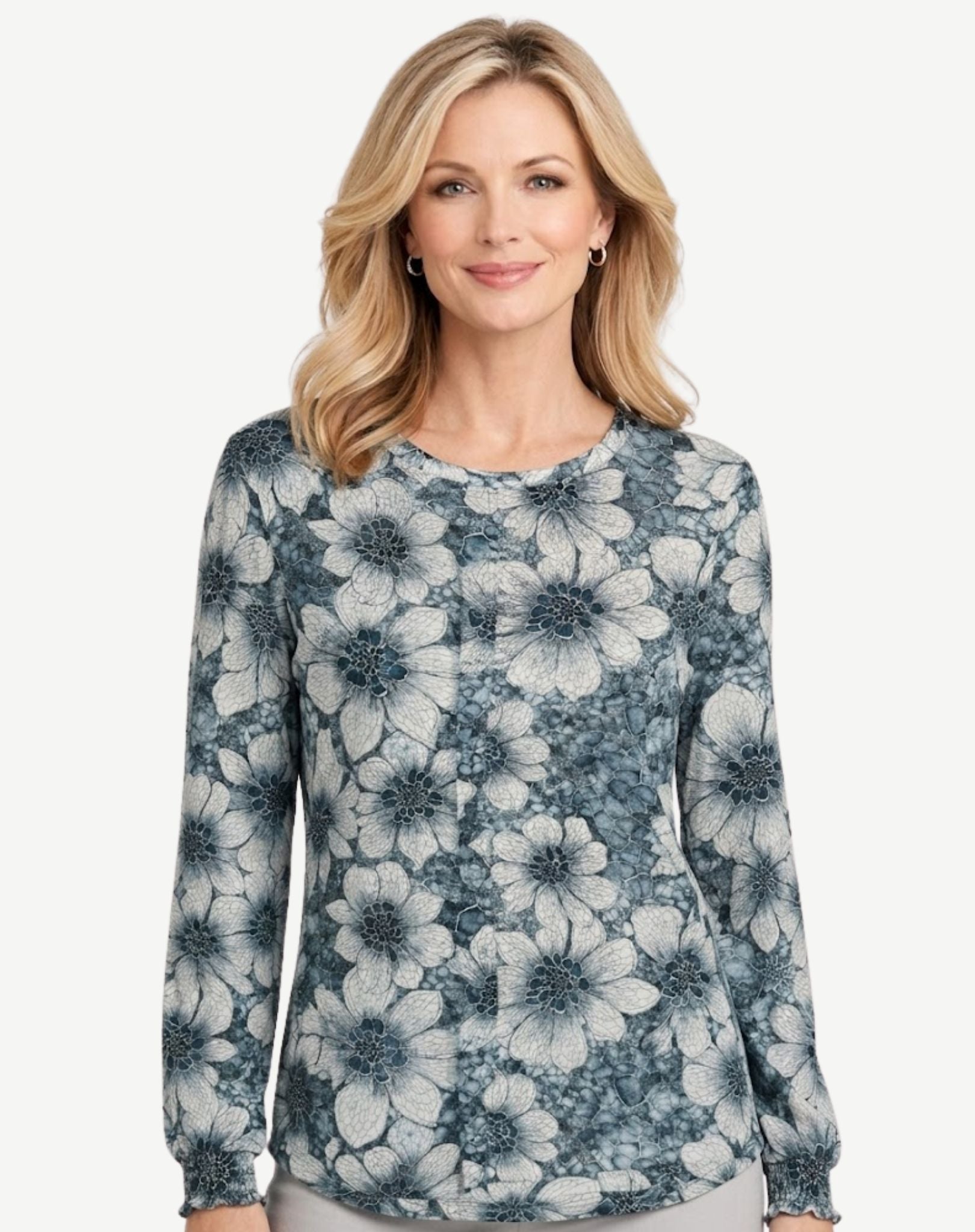 Teal Bloom Soft Floral Blouse Corfu Jeans